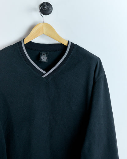 90s Nike Shield Logo Black Therma-Fit V Neck Jumper (L)