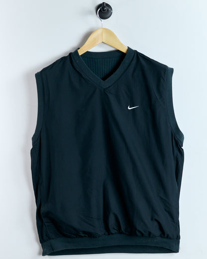 90s Nike Shield Logo Black Reversible V-Neck windbreaker gilet (S)