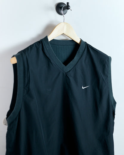 90s Nike Shield Logo Black Reversible V-Neck windbreaker gilet (S)