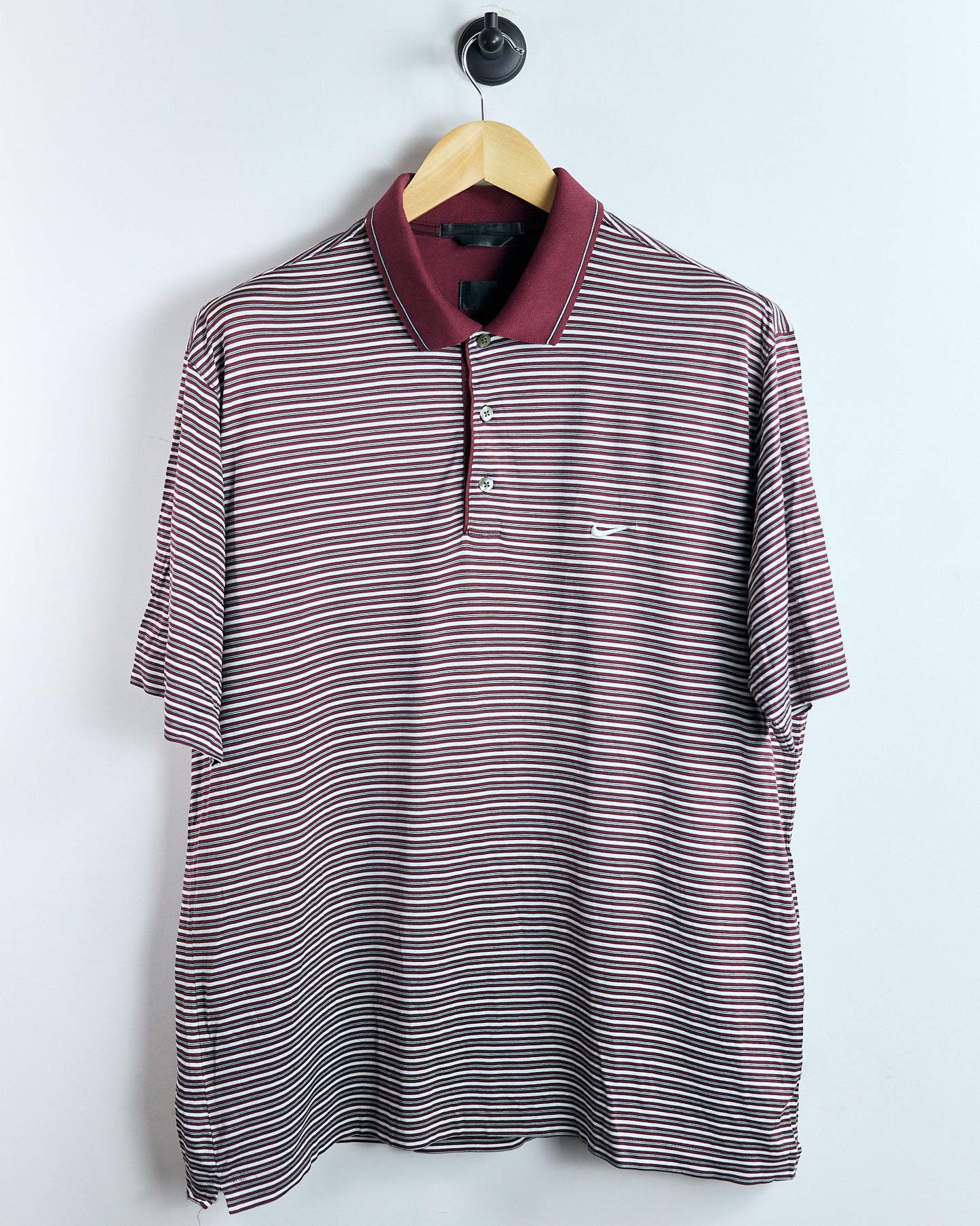 90s Tiger Woods Red/White Striped Polo (L)