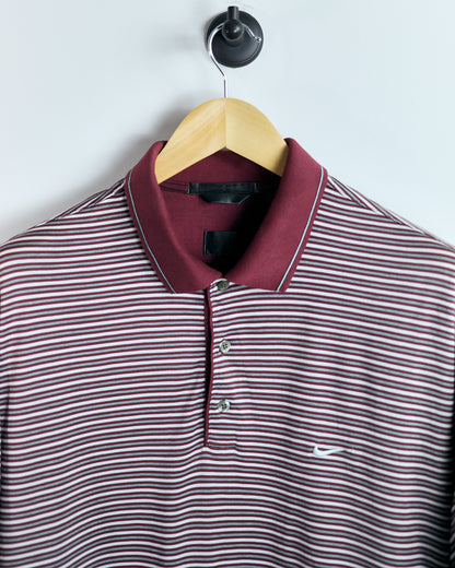 90s Tiger Woods Red/White Striped Polo (L)