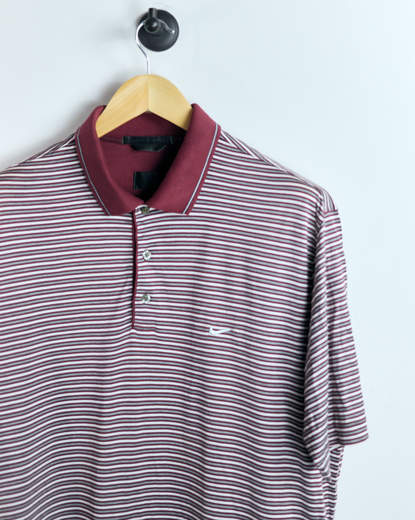 90s Tiger Woods Red/White Striped Polo (L)