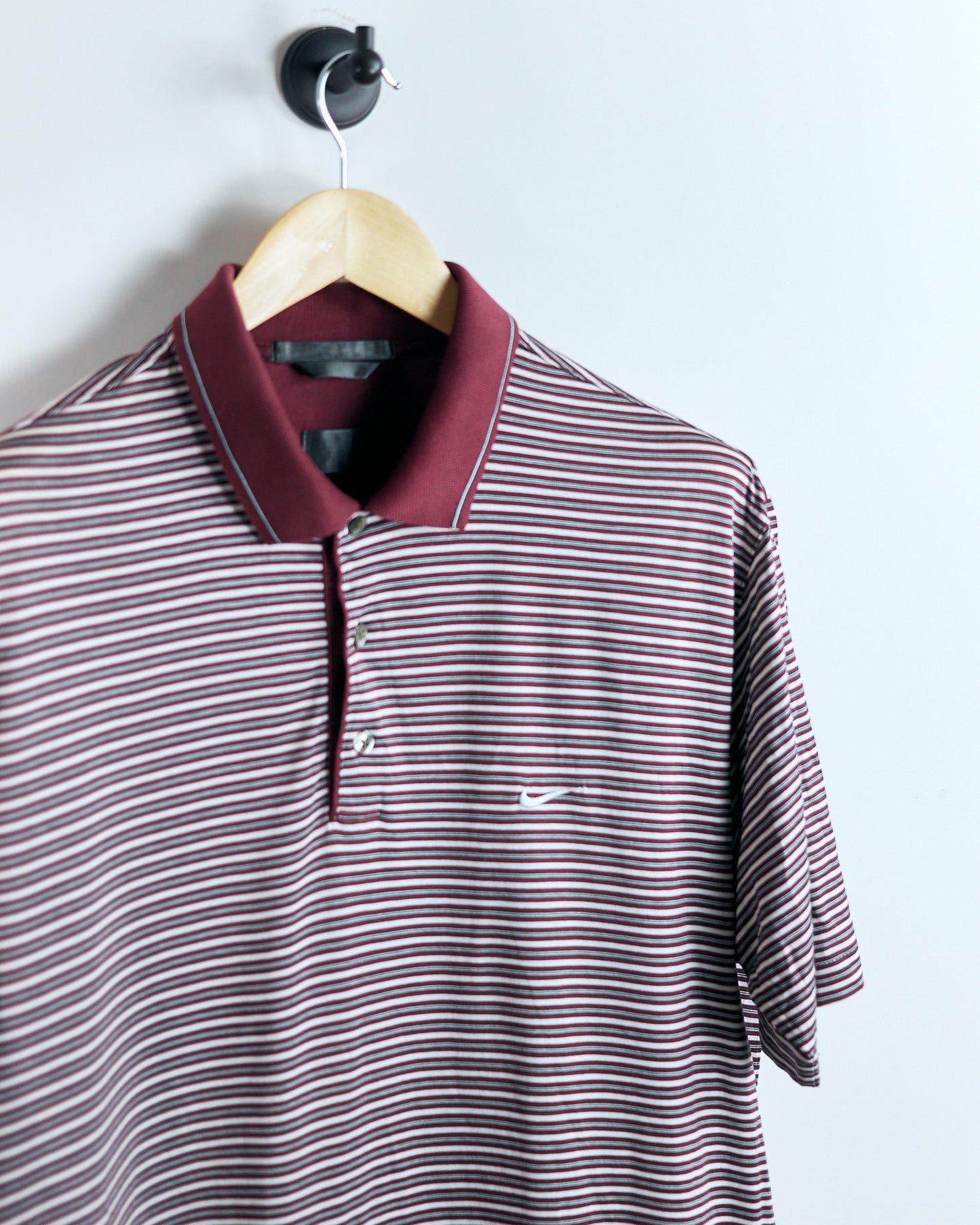 90s Tiger Woods Red/White Striped Polo (L)