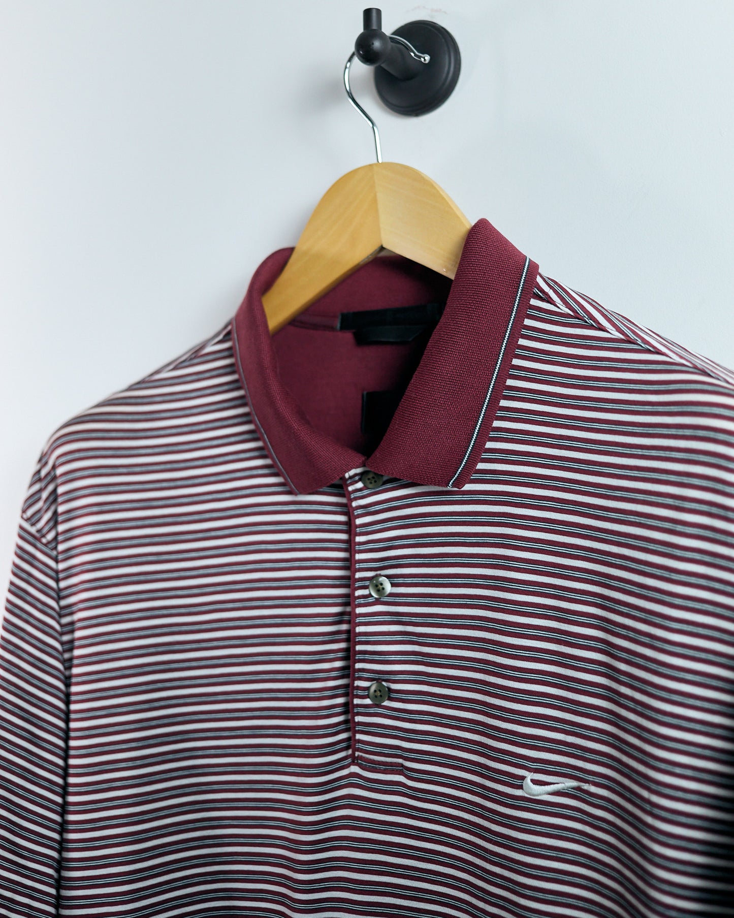 90s Tiger Woods Red/White Striped Polo (L)