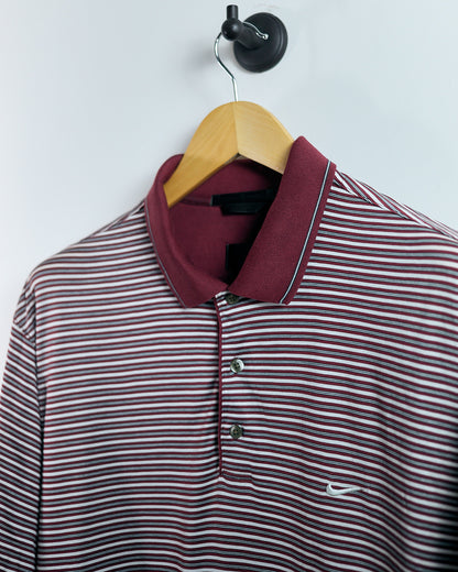 90s Tiger Woods Red/White Striped Polo (L)