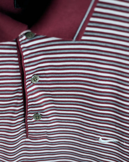 90s Tiger Woods Red/White Striped Polo (L)