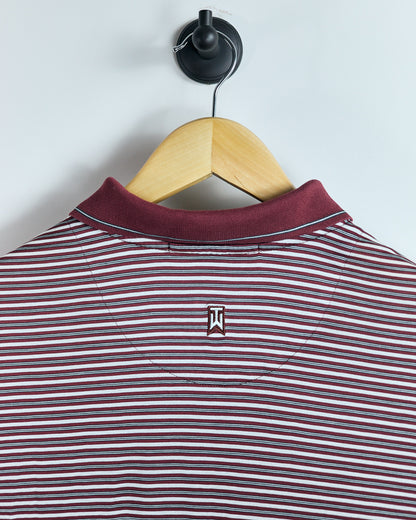 90s Tiger Woods Red/White Striped Polo (L)