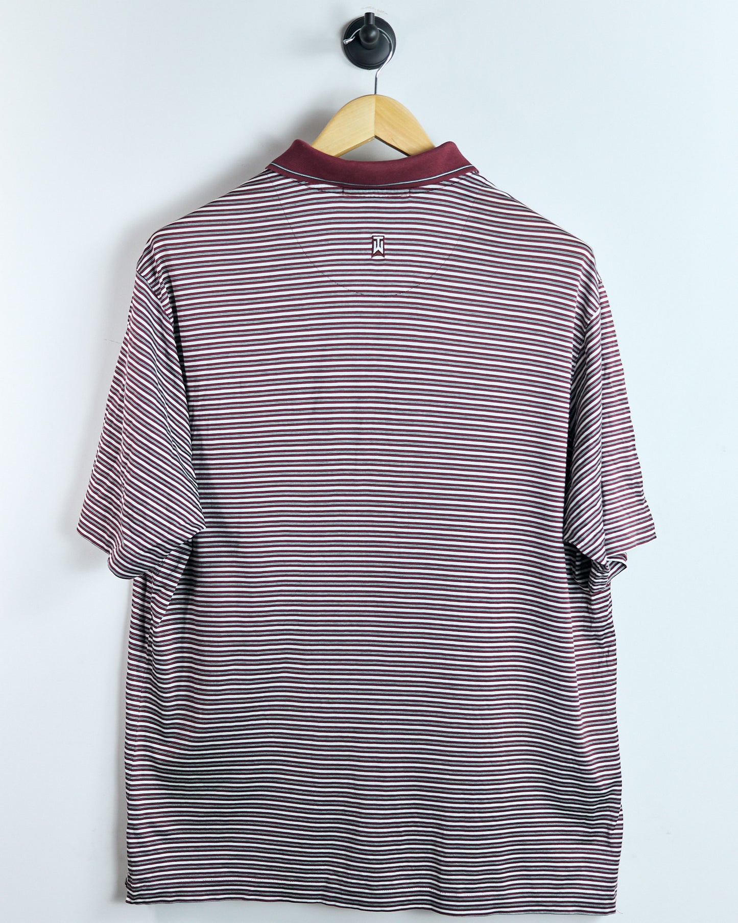 90s Tiger Woods Red/White Striped Polo (L)