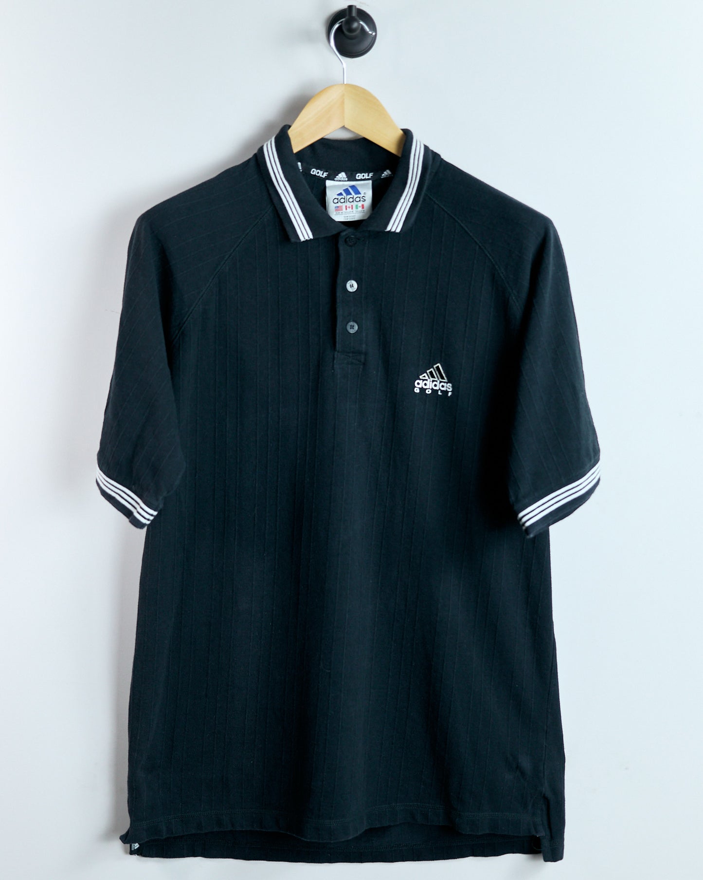 90s Adidas Black Three Stripes Polo (L)
