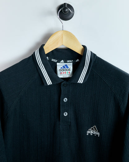 90s Adidas Black Three Stripes Polo (L)