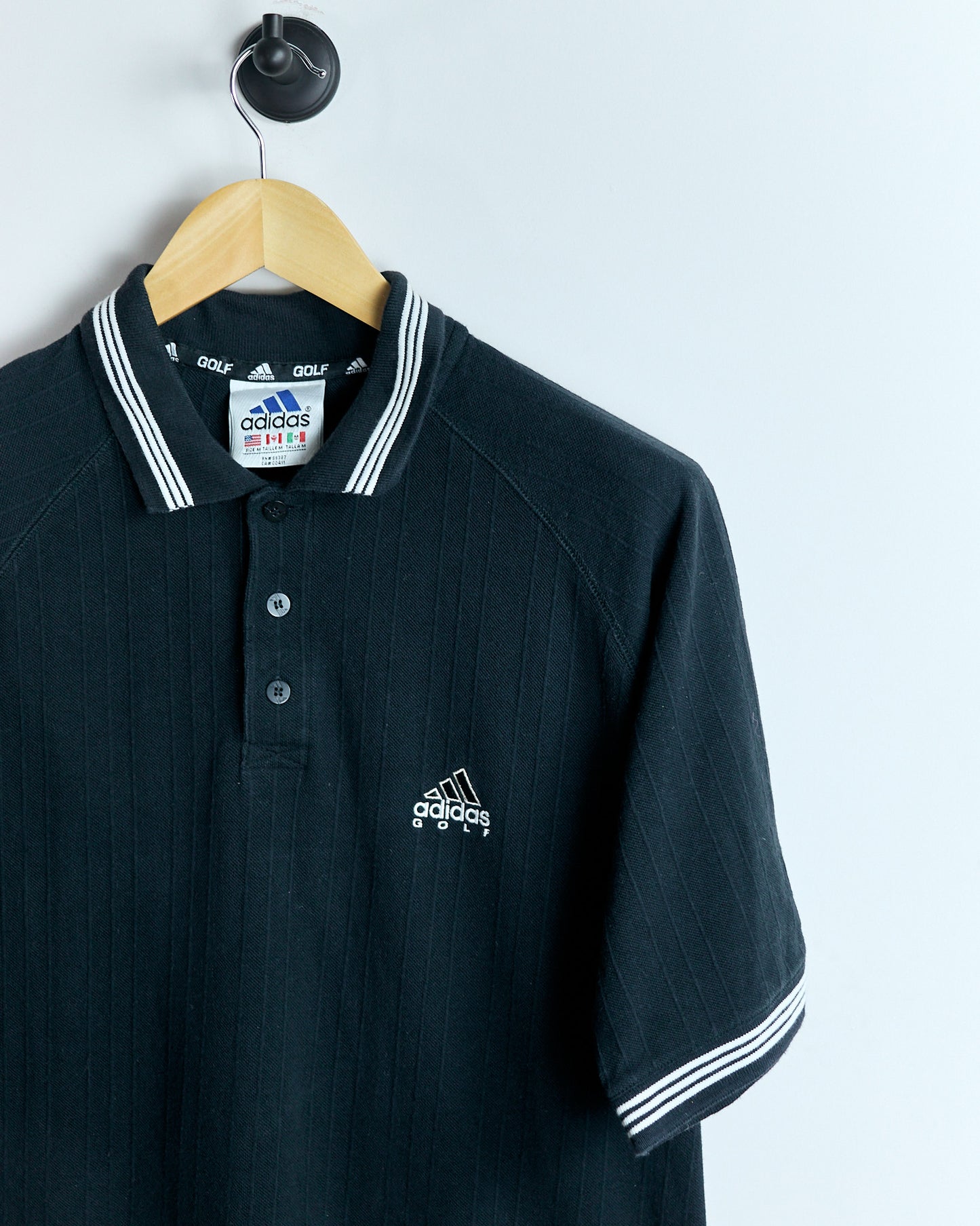 90s Adidas Black Three Stripes Polo (L)