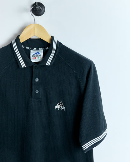 90s Adidas Black Three Stripes Polo (L)