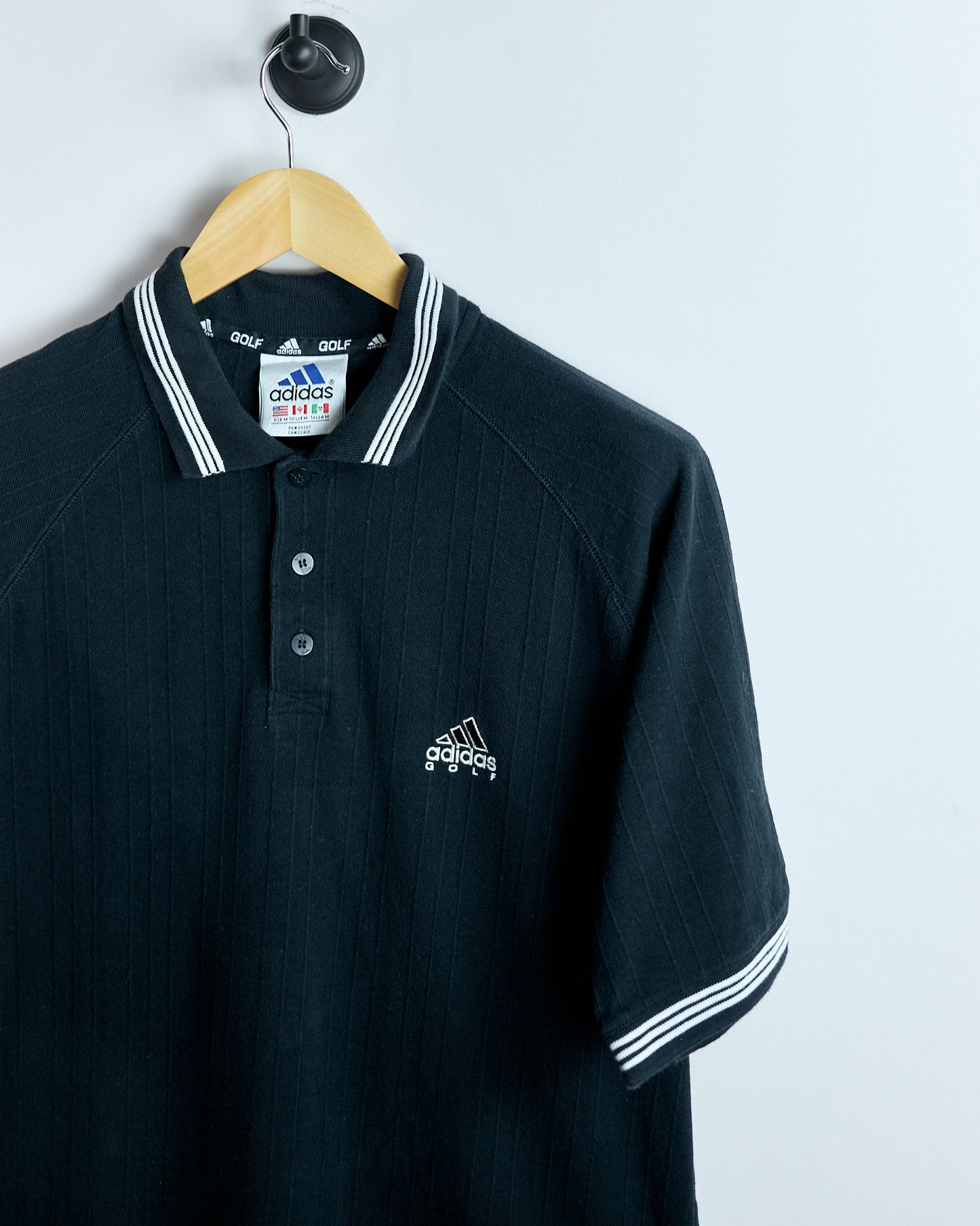 90s Adidas Black Three Stripes Polo (L)