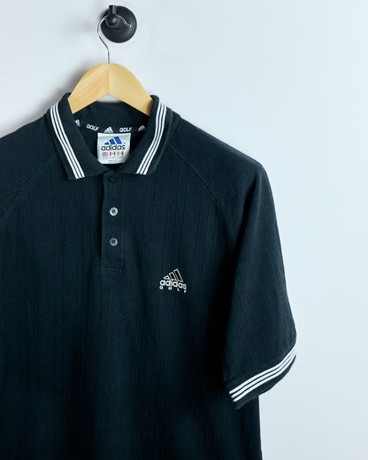 90s Adidas Black Three Stripes Polo (L)