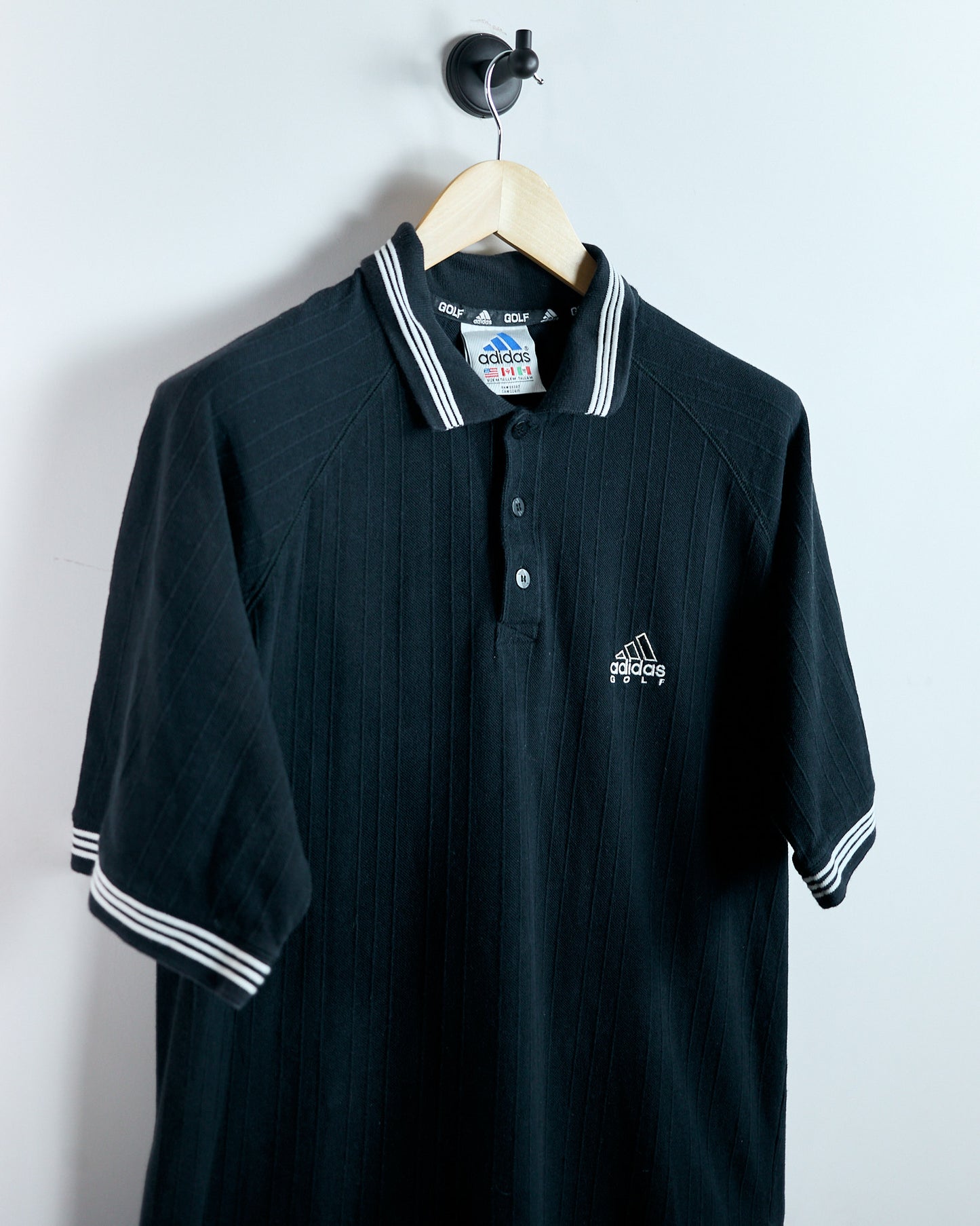 90s Adidas Black Three Stripes Polo (L)