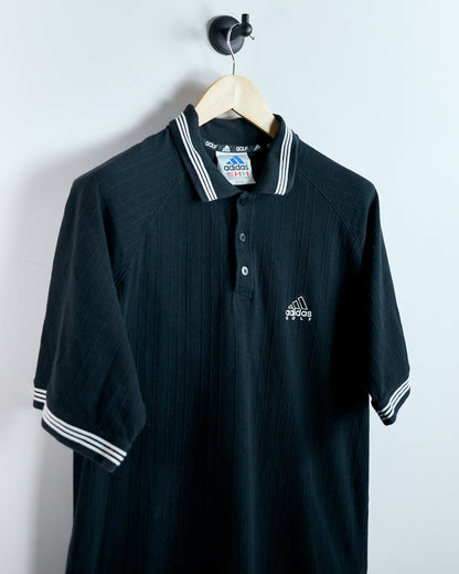 90s Adidas Black Three Stripes Polo (L)