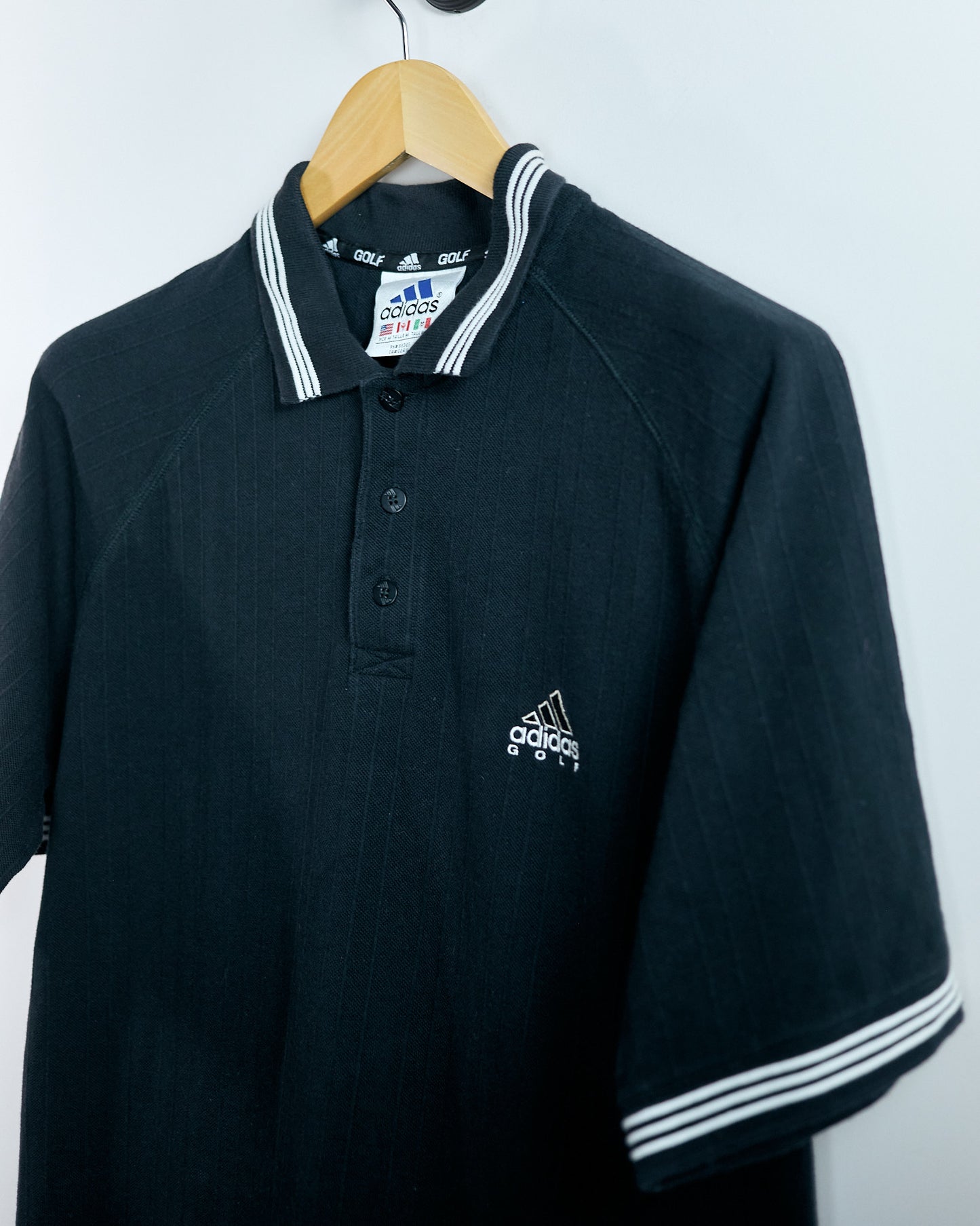 90s Adidas Black Three Stripes Polo (L)