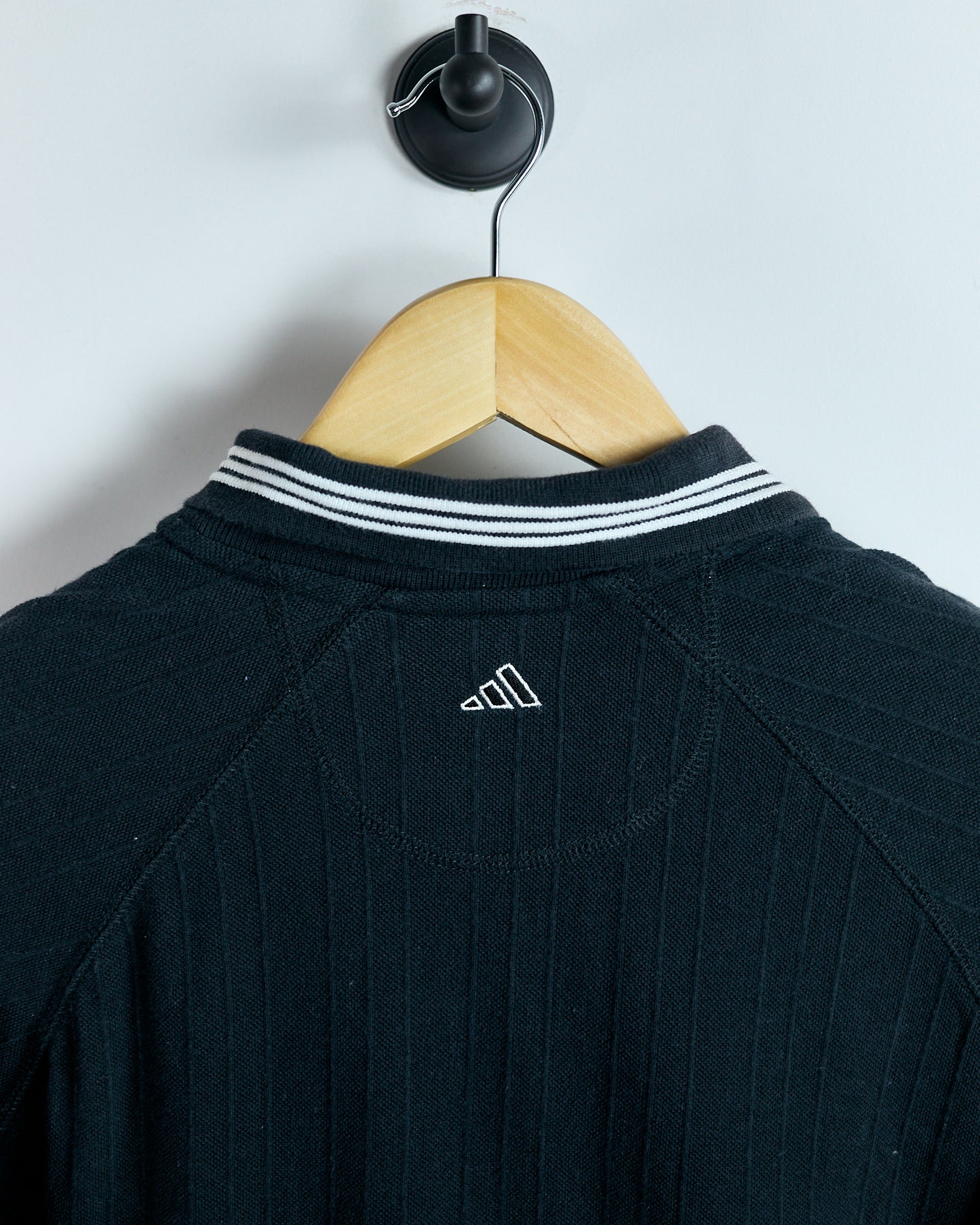 90s Adidas Black Three Stripes Polo (L)
