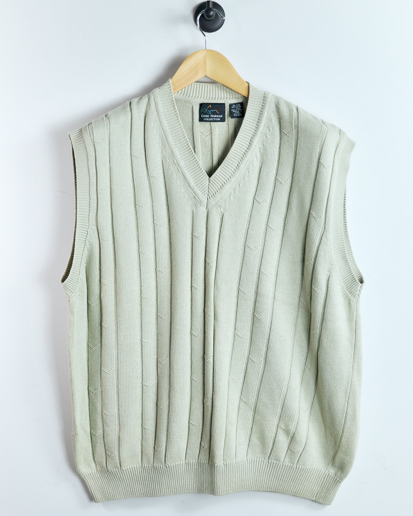 90s Greg Norman Beige Knitted V Neck Vest (XL)