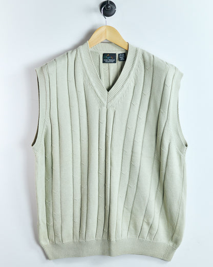 90s Greg Norman Beige Knitted V Neck Vest (XL)