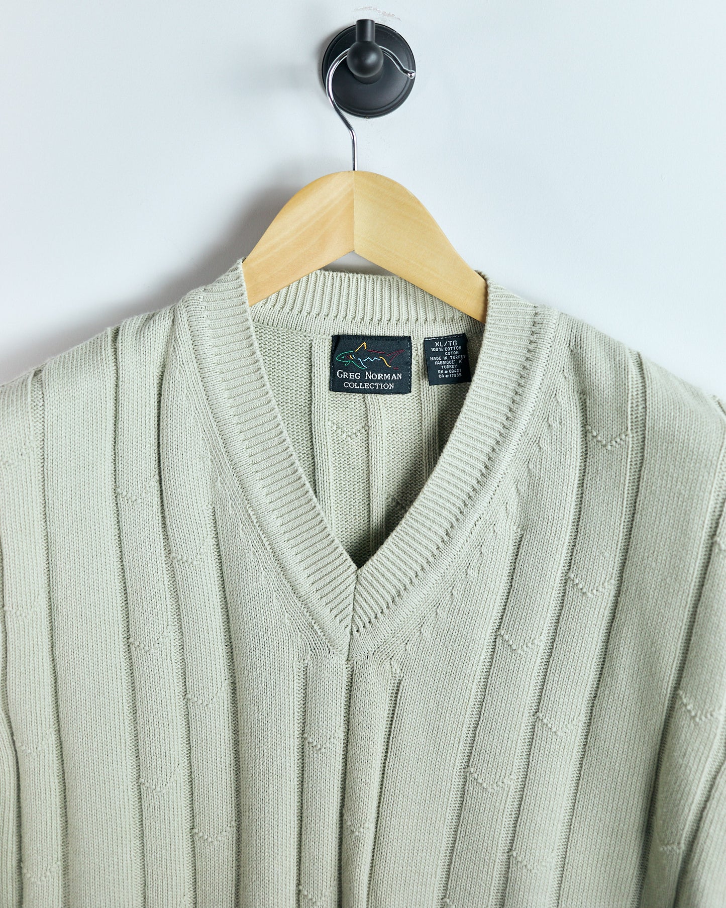 90s Greg Norman Beige Knitted V Neck Vest (XL)