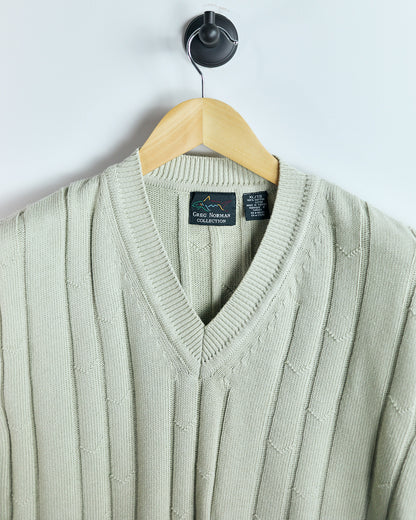 90s Greg Norman Beige Knitted V Neck Vest (XL)