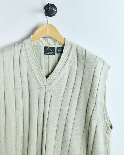 90s Greg Norman Beige Knitted V Neck Vest (XL)