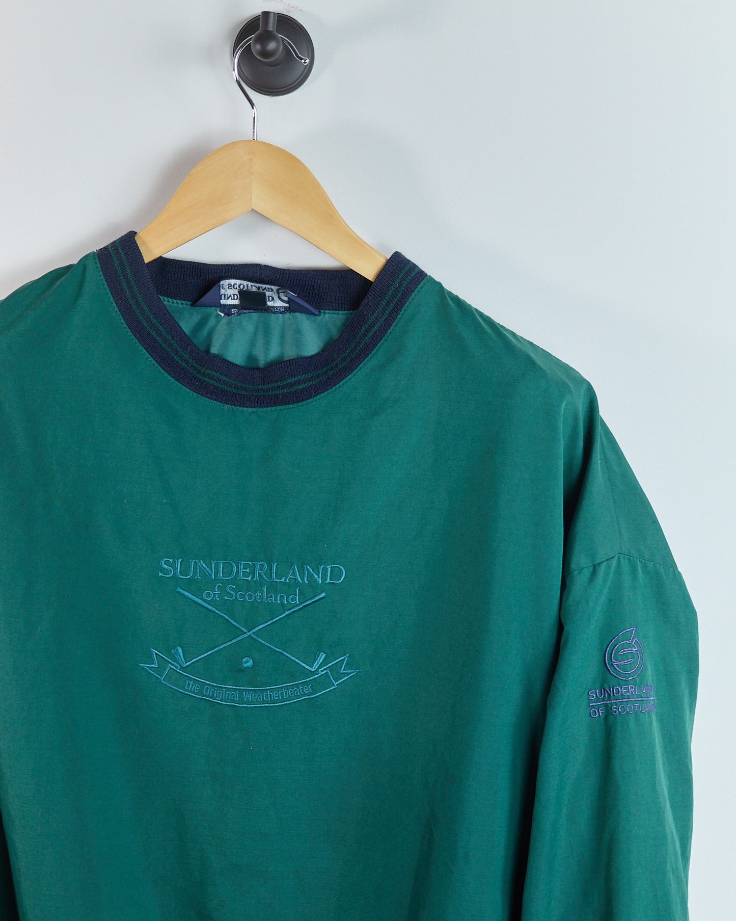 90s Sunderland of Scotland Green/Dark Blue Crew Neck Windbreaker (M)