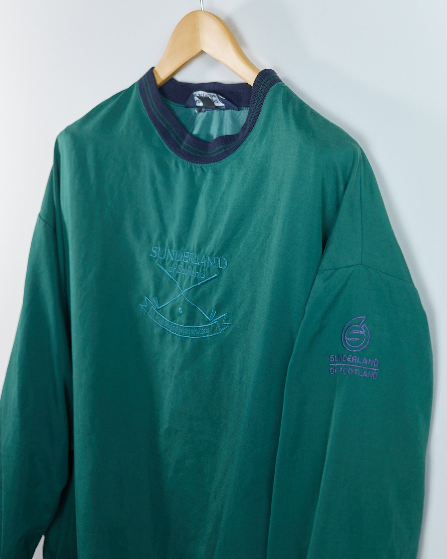 90s Sunderland of Scotland Green/Dark Blue Crew Neck Windbreaker (M)