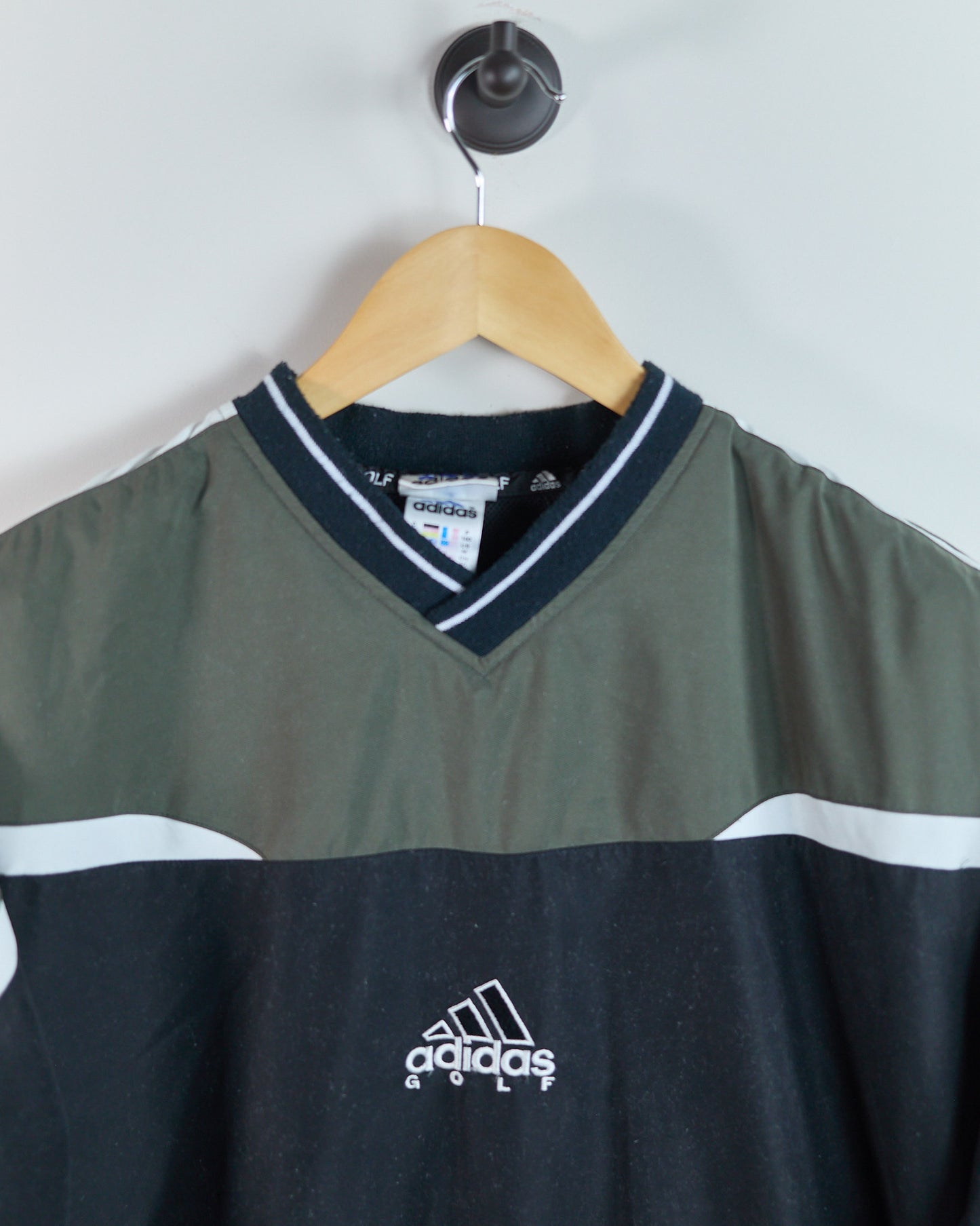 90s Adidas Golf Black and Green V Neck Windbreaker (M)