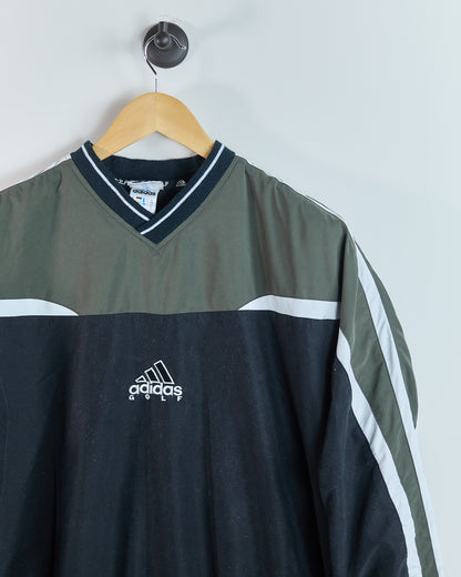90s Adidas Golf Black and Green V Neck Windbreaker (M)
