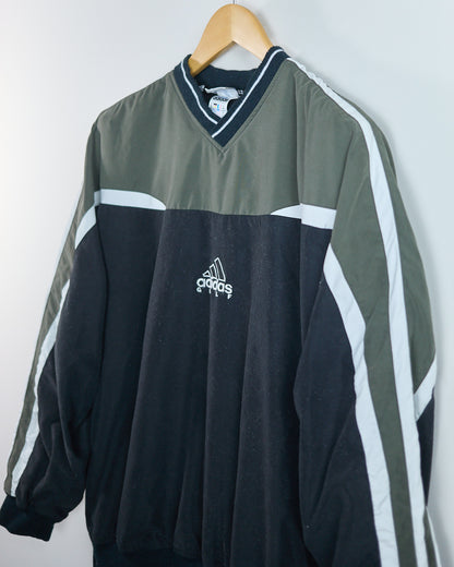 90s Adidas Golf Black and Green V Neck Windbreaker (M)