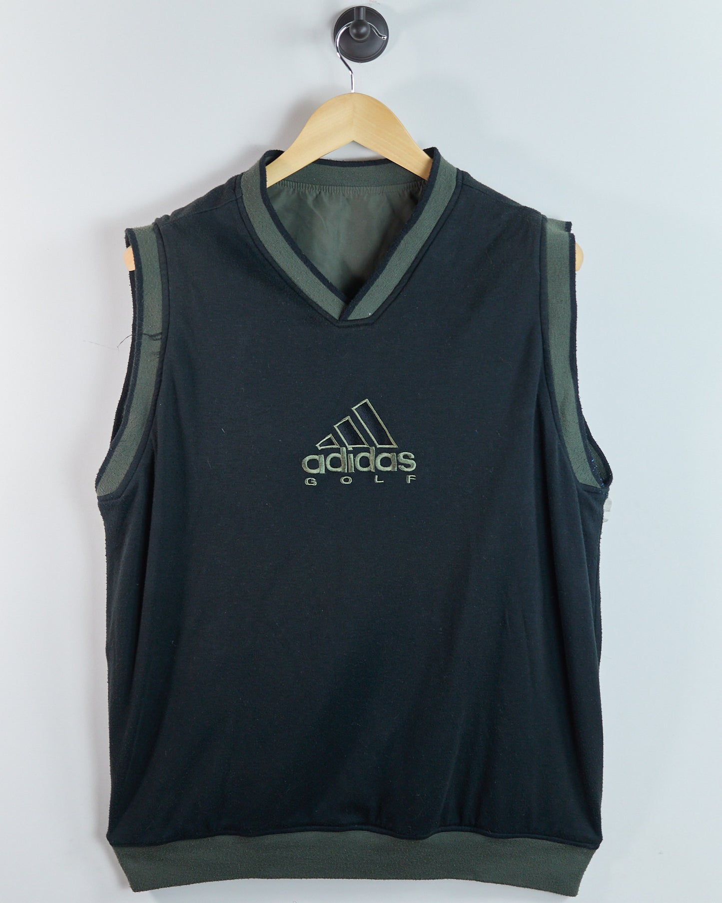 90s Adidas Golf Black/Green Reversible V Neck Windbreaker (M)