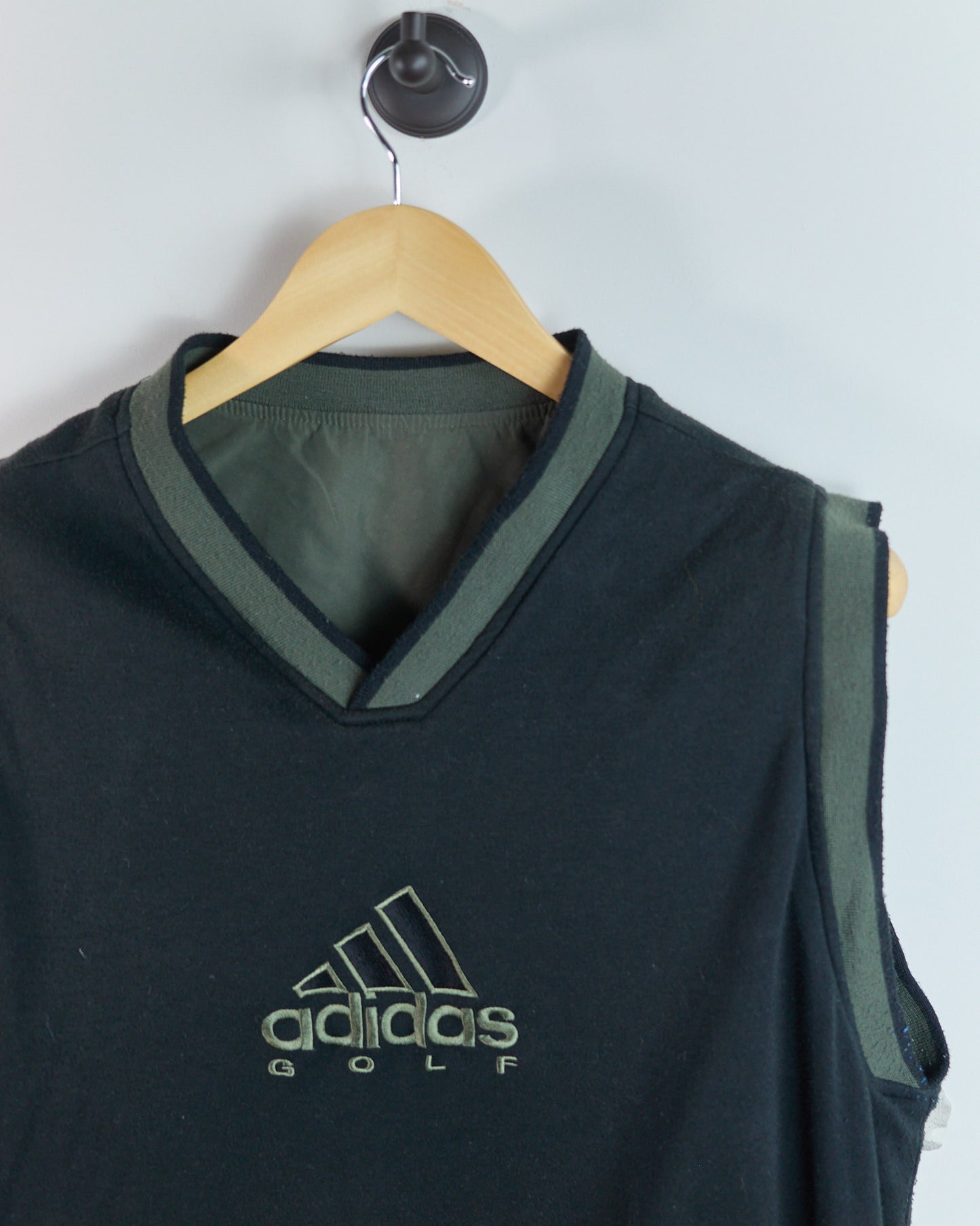 90s Adidas Golf Black/Green Reversible V Neck Windbreaker (M)