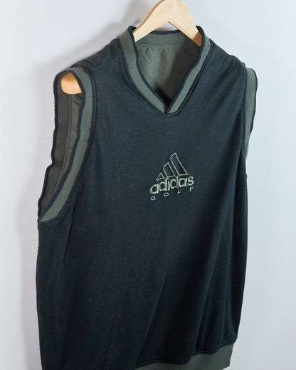 90s Adidas Golf Black/Green Reversible V Neck Windbreaker (M)