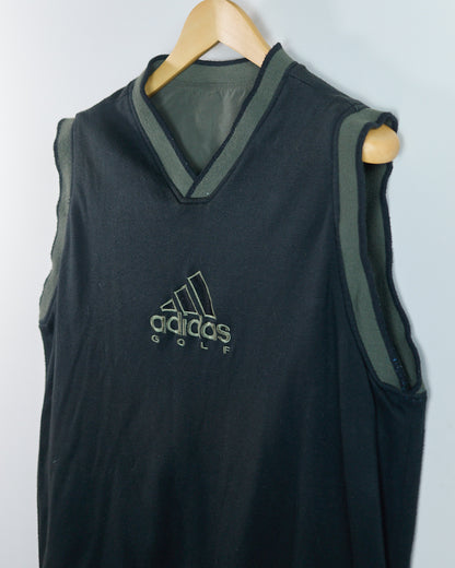 90s Adidas Golf Black/Green Reversible V Neck Windbreaker (M)