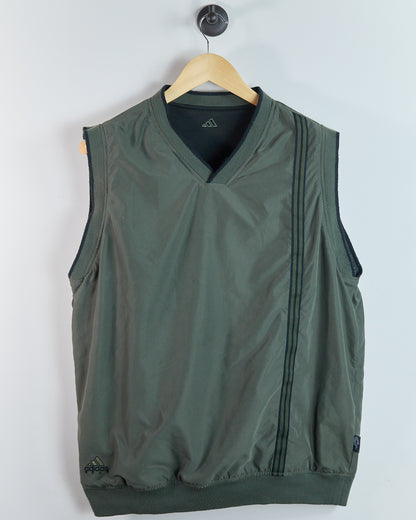 90s Adidas Golf Black/Green Reversible V Neck Windbreaker (M)