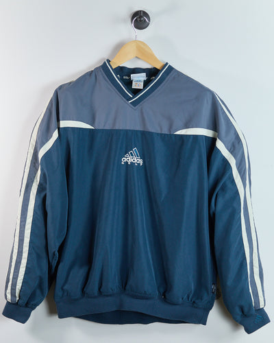90s Adidas Golf Dark Blue/Grey V Neck Windbreaker (XL)