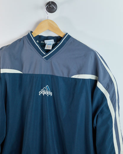 90s Adidas Golf Dark Blue/Grey V Neck Windbreaker (XL)