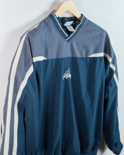 90s Adidas Golf Dark Blue/Grey V Neck Windbreaker (XL)