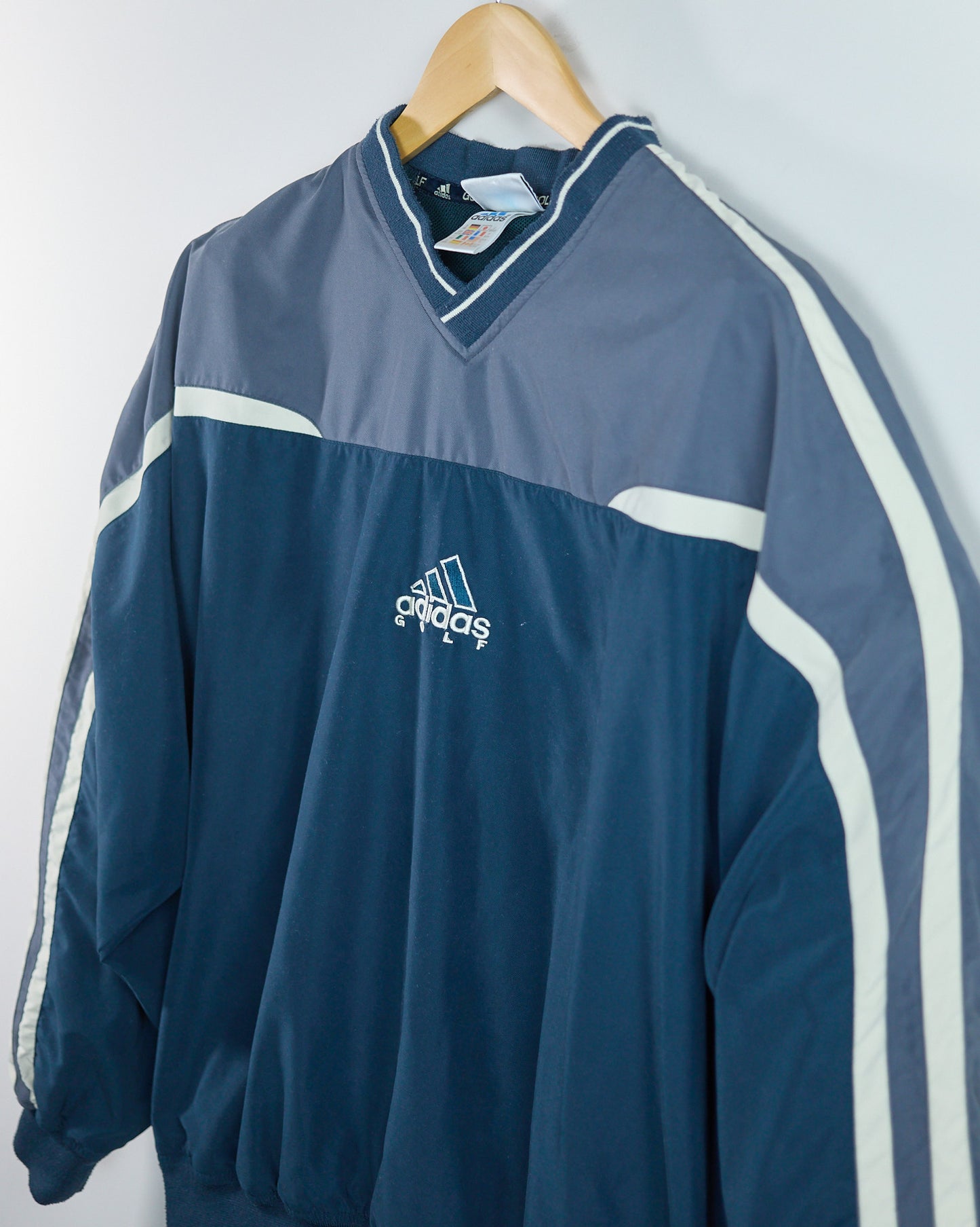 90s Adidas Golf Dark Blue/Grey V Neck Windbreaker (XL)