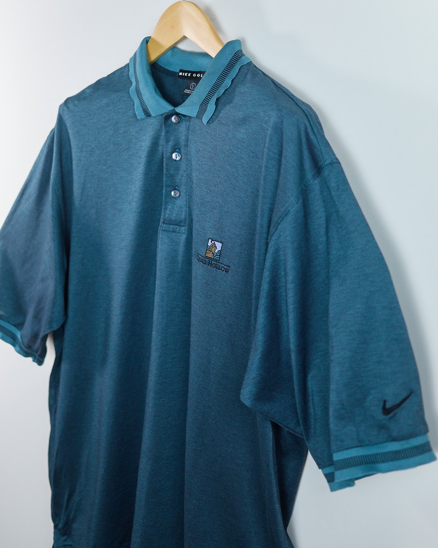 90s Nike Golf Turquoise Polo, Quail Hollow Logo Polo (L)