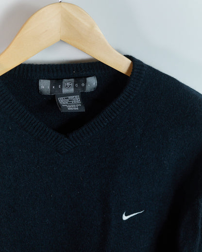 90s Nike Golf Black V Neck Jumper (L)