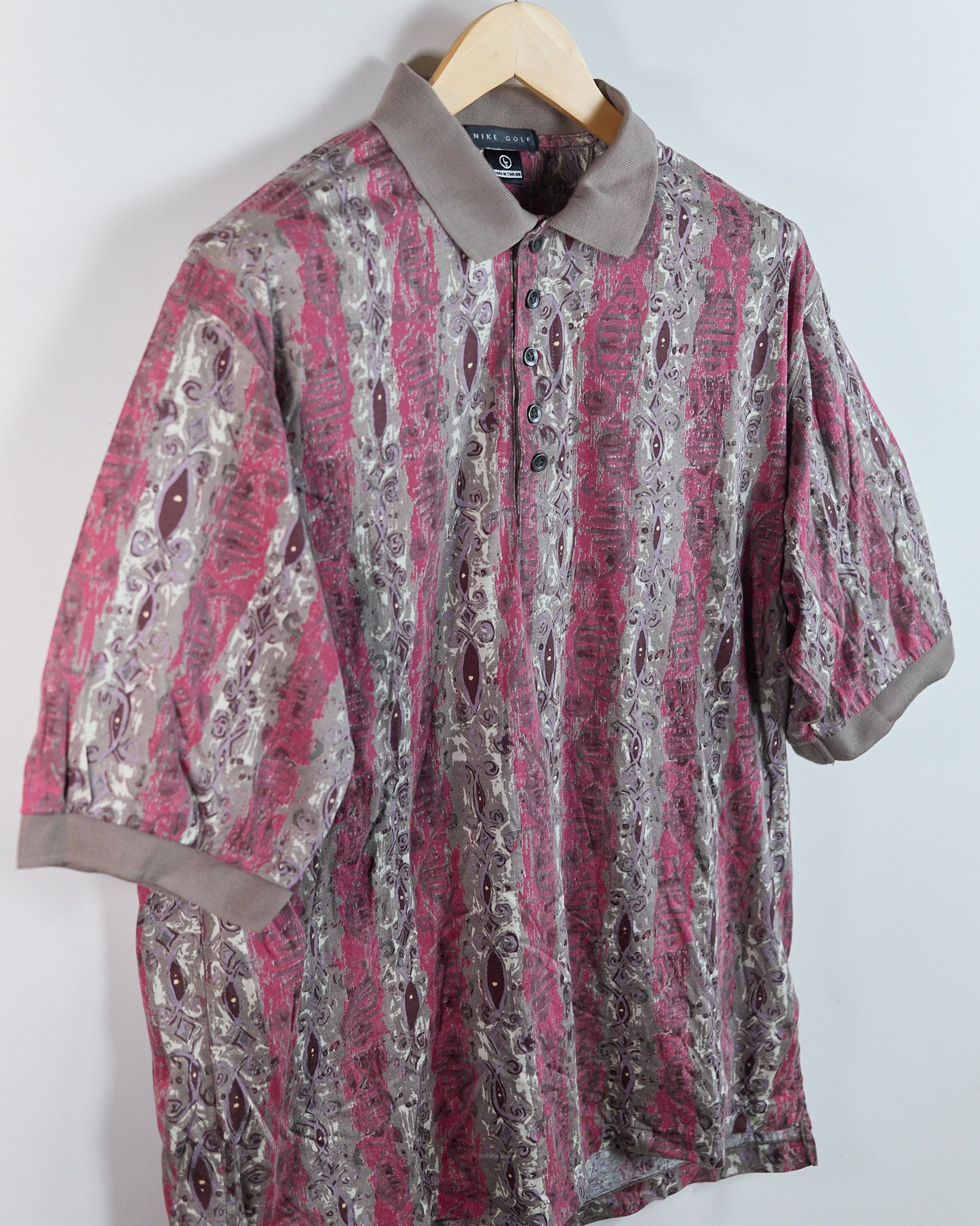 80s to early 90s Nike Golf Red and brown Pattern Polo (L)