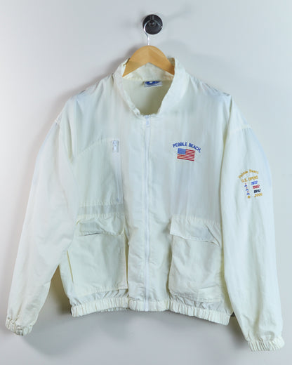 90s Starbus Windbreaker Jacket White Pebble Beach, 1992 Full Zip Jacket (XL)