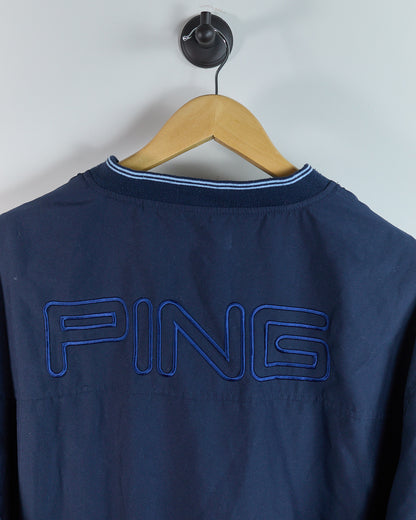 90s Ping Dark Blue Crew Neck Windbreaker (L)