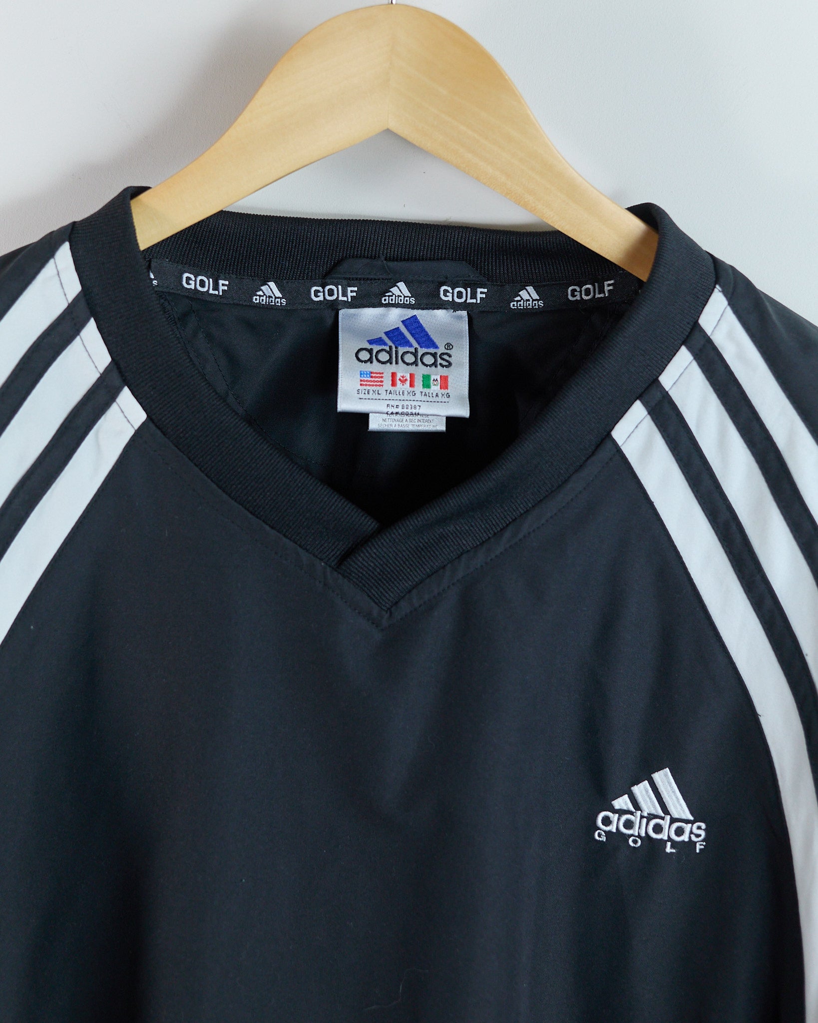 90s Adidas Golf Black/White V Neck Windbreaker (XL) | Rules of