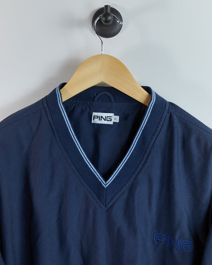 90s Ping Dark Blue/Light Blue V Neck Windbreaker (XL)