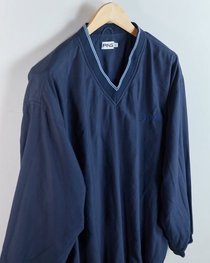 90s Ping Dark Blue/Light Blue V Neck Windbreaker (XL)