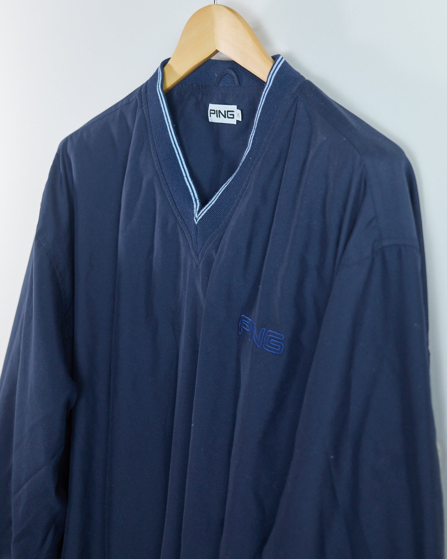 90s Ping Dark Blue/Light Blue V Neck Windbreaker (XL)